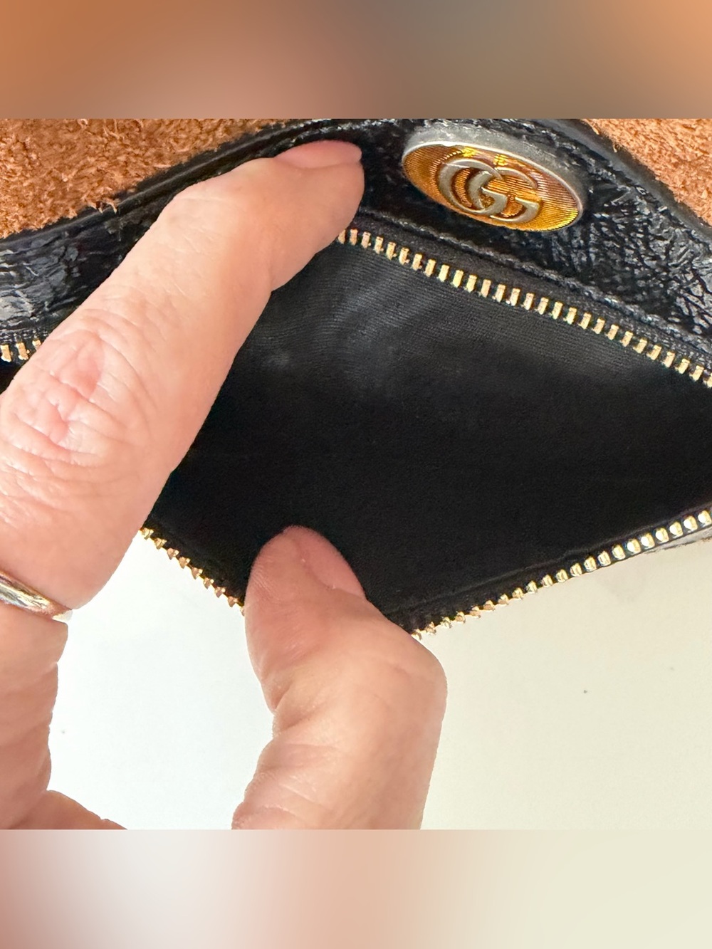 Gucci Ophidia Sherry Crossbody Bag – Brown Suede & Patent Leather w/ Web Stripe - Picture 10 of 12